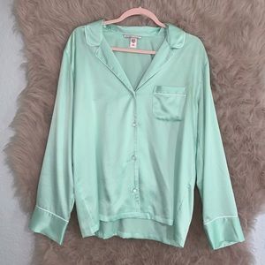 NEW VICTORIA SECRET  Silk Satin Pajama Long Sleeve Button Up Sleep Top
